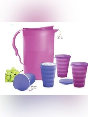 Tupperware Heritage Pitcher ( 2 L) & 4 Tumbler Set With Lids
